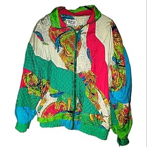 Vintage 80s Rare Abstract Colorful  Bomber Jacket